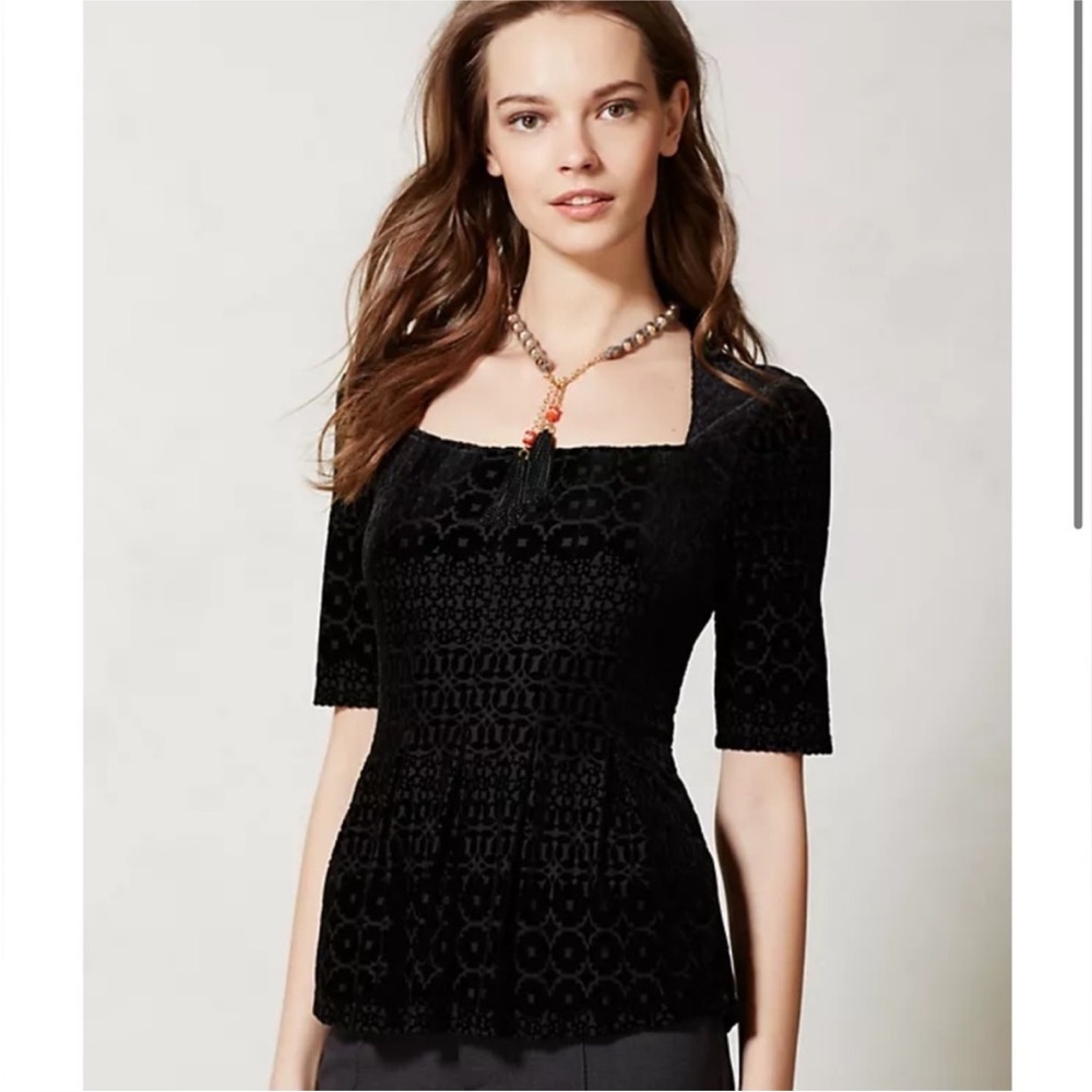 Anthropologie Meadow Rue Continental Peplum Top Velvet XS